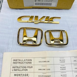 JDM ORIGINAL HONDA Civic Ek 1996-2000 Gold Emblem Set *rare Item