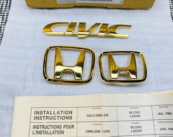 Conjunto de emblemas dorados JDM ORIGINAL para Honda Civic EK 1996-2000 (artículo raro fabricado en Japón)