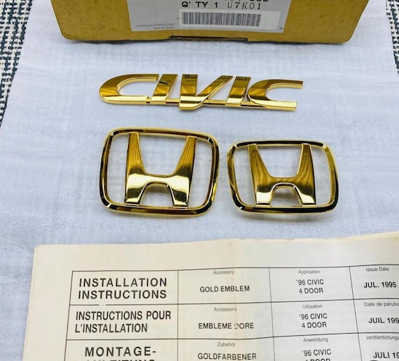 JDM ORIGINAL HONDA Civic Ek 1996-2000 Gold Emblem Set *rare Item