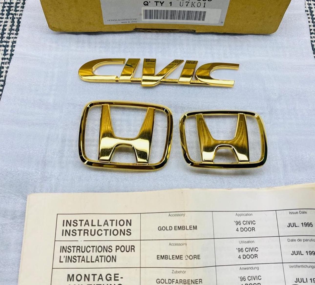 JDM ORIGINAL HONDA Civic Ek 1996-2000 Gold Emblem Set *rare Item
