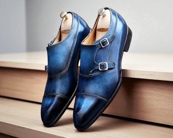 Ręcznie robione królewskie niebieskie skórzane buty wizytowe z paskiem na ramię – NewBally Designs
