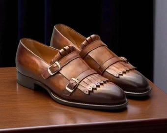 Handmade Shaded Leather Double Monk Moccasins - NewBally Designs