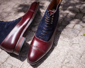 Two-Tone Suede & Leather Cap Toe Boots - NewBally Designs