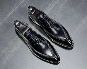 NewBally Designs For Men's Handmade Black Leather Lace up Oxford Formal Shoes