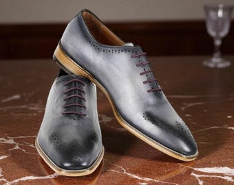 NewBally Designs For Men's Pure Handmade Grey Shaded Leather Lace up Formal Oxford Shoes