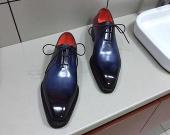 NewBally Designs For Men's Bespoke Blue Shaded Leather Lace up Formal Shoes