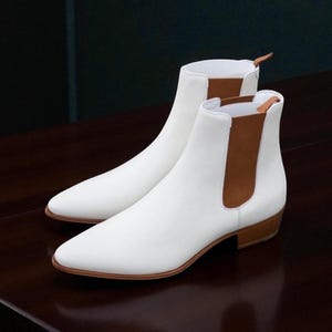 Mens White Leather Dress Boots - Etsy
