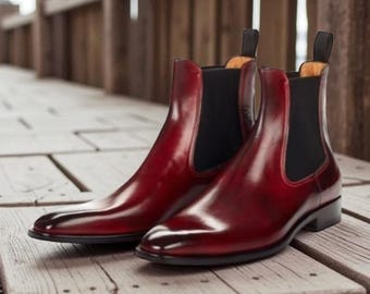 NewBally Designs For Men's Handmade Burgundy Shaded Leather Formal Chelsea Dress Up Boot