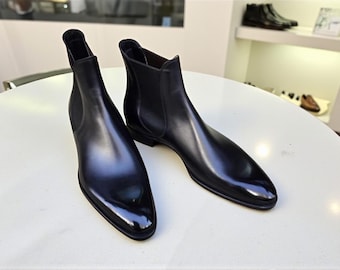 NewBally Designs Botas Chelsea de vestir formales para hombre, hechas a mano en piel negra pura