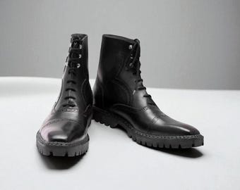 Handmade Black Leather Cap Toe Boots - NewBally Designs