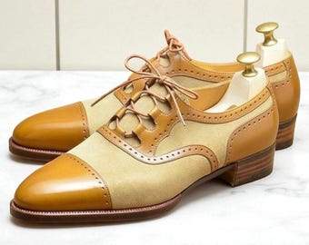Tweekleurige suède en leren oxfordschoenen met platte neus - NewBally Designs