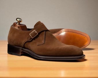 NewBally Designs für Herren Braun Wildleder Schnalle Monk Strap Formelle Schuhe