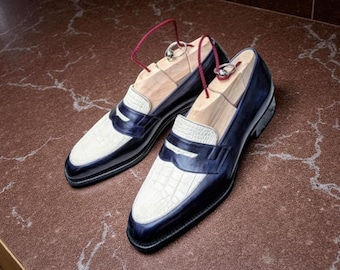 Mocassini in pelle di coccodrillo bicolore fatti a mano - NewBally Designs