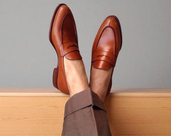 Men's Tan Brown Leather Moccasin Loafers - NewBally Designs