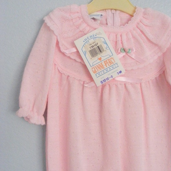 vintage pink baby knit one piece outfit. sz 3M