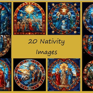 Christmas Nativity Stained Glass DIGITAL Images - 20 Images