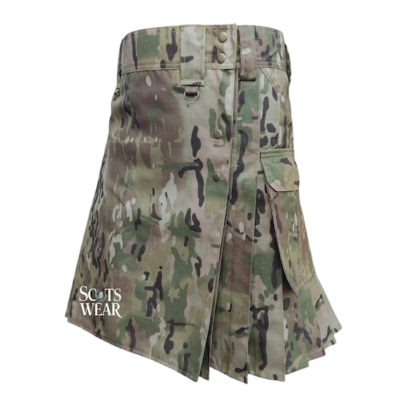 Men's Camouflage Utility Kilt – 100% Cotton Tactical Kilt With