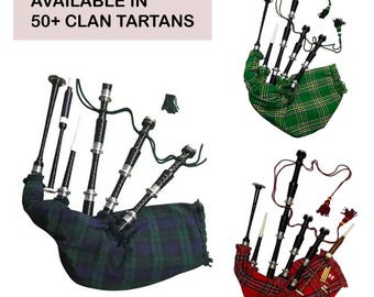 Scottish Highland Bagpipe: Handmade Black Rosewood Silver Mounted Design With Accessories in 50+ Tartan