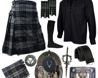 Ensemble de kilt écossais en tartan pour hommes – Ensemble de 10 pièces de kilt traditionnel des Highlands en laiton antique | Disponible dans 50+ tartans de clan