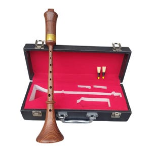 Spieluhr Palisander RAUSCHPFEIFE Kleine Holzflöte Chanter Mittelalterliches deutsches Schalmeien-Instrument mit Zwei Rohrblättern und Tragebox
