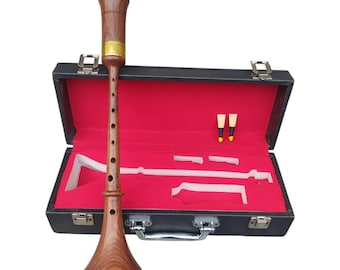 Petit chanter pour flûte traversière en bois de palissandre RAUSCHPFEIFE Instrument de guirlande médiéval allemand avec deux anches et boîte de transport