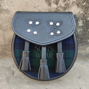 Premium Scottish Semi Dress Tartan Sporran with Leather – Traditional Tartan Kilt Accessory – Unisex Sporran Available in 50+ Tartans