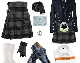 12 Teiliges Schottisches Kilt Outfit für Herren - Individuelle Highland Hochzeitskleidung mit Prince Charlie Jacke & Weste | Erhältlich in 50+ Clan Tartans