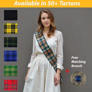 Custom Tartan Sash for Women – Handmade Scottish Wool Plaid 90&quot;x11&quot; | Highland Wedding, Bridal & Vintage Style Available in 50+ Clan