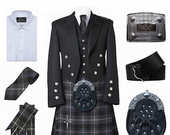 Schottische Hochzeit Kilt Outfit Traditionelles 10 Teiliges Prince Charlie Jacket Kilt Set