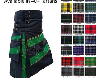 Men’s Hybrid Utility Kilt | Modern Cotton & Tartan Kilt with Cross Stripes | 50+ Tartan Options Available