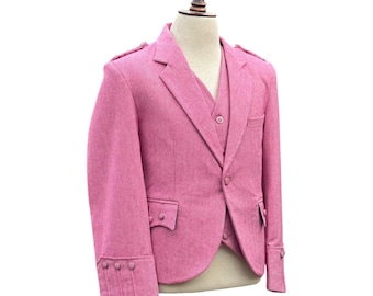 Veste kilt argyll en tweed rose écossais avec gilet 5 boutons | Veste Argyll Wedding Tweed pour homme | Tailles 34"- 54"