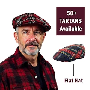 Casquette plate faite main en tartan écossais fait main pour homme et femme | Vêtements de mariage et de marié vintage disponibles dans plus de 50 motifs écossais de clan