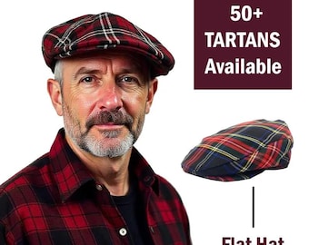 Custom Scottish Tartan Flat Cap Handmade Plaid Hat for Men & Women | Vintage Wedding and Grooms Wear Available in 50+ Clan Tartans
