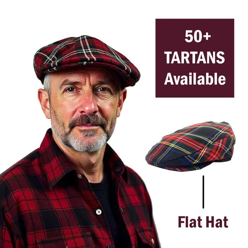 Casquette Plate Homme Laine écossais Vert - Taille 58cm (23 Inch), Neuf Sans étiquette