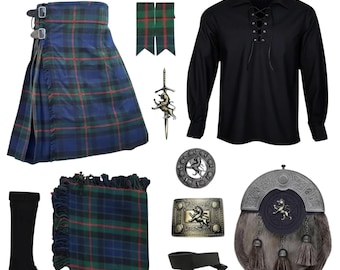 Ensemble kilt écossais écossais pour homme : ensemble traditionnel des Highlands de 10 pièces avec accessoires Lion rampant en laiton antique | Plus de 50 tartans disponibles