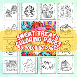50 Sweet Treats Coloring Pages | Dessert & Cupcake Coloring Book PDF | Printable Candy Cake Art | Fun Food Coloring for All Ages