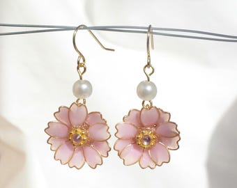 Cherry blossom earrings double pink