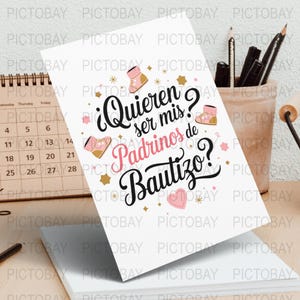 Quieren Ser Mis Padrinos De Bautizo SVG | Digital Download | Godparents Proposal Template | Baptism Godparent Request | Instant Download
