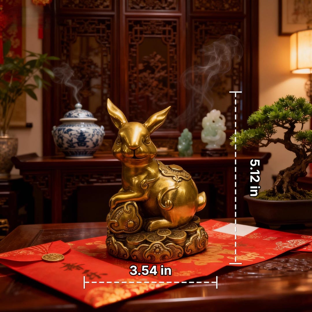 Brass Rabbit Statue 5 Inch Solid Brass, Feng Shui Lucky Bunny Gift ...