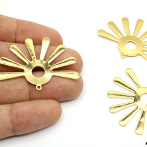 Gold Plated Hollow Sun Charm, Gold Sun Charm, Sunburst Pendant, Fan Shaped Jewelry Piece, Sunshine Charm, Gold Supplies For Jewelry Makings