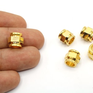 Gold Plated Barrel Spacer Beads, Barrel Shape Beads, Gold Cylinder Beads, Hexagonal Gold Spacer Beads, Gold Supplies for Jewelry Makings
