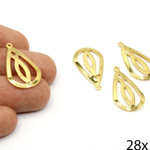 Gold Plated Filigree Teardrop Charm, Abstract Teardrop Pendant, Hollow Drop Gold Charm, Lightweight Drop, Gold Supplies For Jewelry Makings