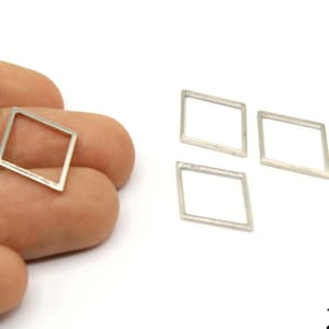 4 Pcs Silver Plated Hollow Rhombus Charm, Rhombus Frame Pendant, Rhombus Connector Link, Rhombus Charm, Silver Supplies For Jewelry Makings