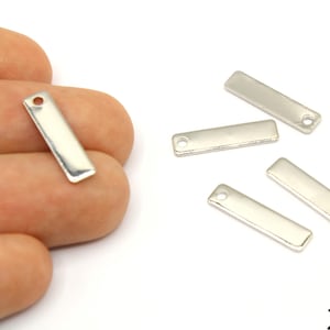 4 Pcs Silver Plated Mini Stick Bar Charm, Engraving Bar Pendant, Vertical Line Charm, Silver Bar for DIY, Silver Supplies for Jewelry Making
