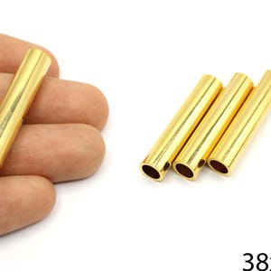 Gold Plated Long Hollow Tube Beads, Gold Tube Spacer, Cylindrical Spacer Beads, Tube Bracelet Connector, Gold Supplies for Jewelry Makings