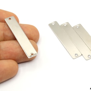 Silver Plated Stick Bar Connector, Rectangle Bar Charm, Long Bar Blank, Vertical Line Drop, Drop Earring, Silver Supplies for Jewelry Making