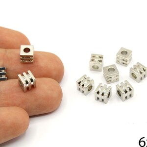 2 Pcs Silver Plated Grooved Cube Beads, Cube Spacer Beads, Cube Bracelet Connector, Striped Cube Spacer, Silver Supplies For Jewelry Makings