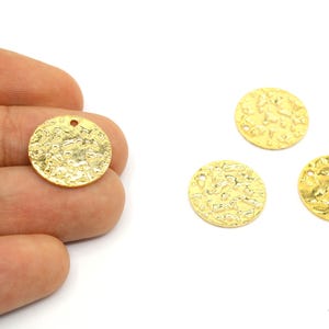 Gold Plated Hammered Disc Charm, Round Charm, Flat Circle Charm, Small Round Tag, Hammered Coin Pendant, Gold Supplies For Jewelry Makings