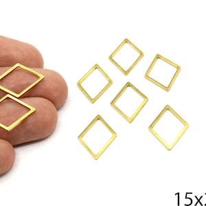 10 Pcs Brass Hollow Rhombus Charm, Rhombus Shape Connector, Flat Rhombus Ring, Diamond Shaped Connector, Brass Supplies For Jewelry Making
