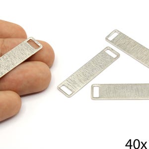 Silver Plated Textured Stick Bar Connector, Silver Rectangle Bar, Vertical Line Charm, Brushed Bar Drop, Silver Supplies for Jewelry Making
